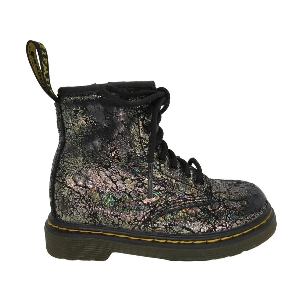 DR MARTENS Toddler Black Disco Crinkle 1460T Lace-Up Combat Boots Kid's Size 7